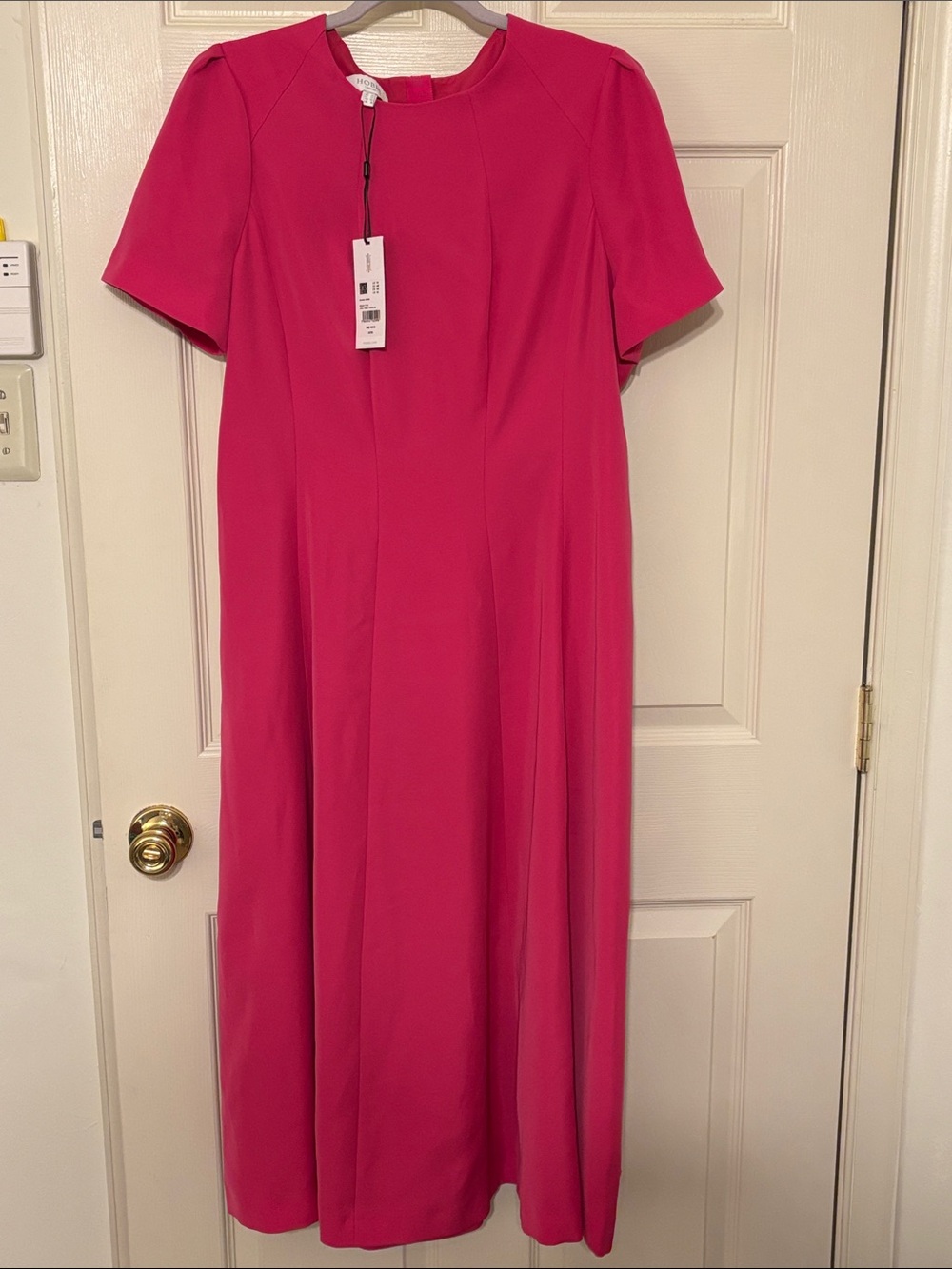 Hobbs London Elegant Bright Pink Short-Sleeve Midi Eliana Dress